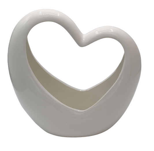 Ghiveci suport ceramică albă inimă 24,6x10,3x23,5 cm, decor delicat pentru plante