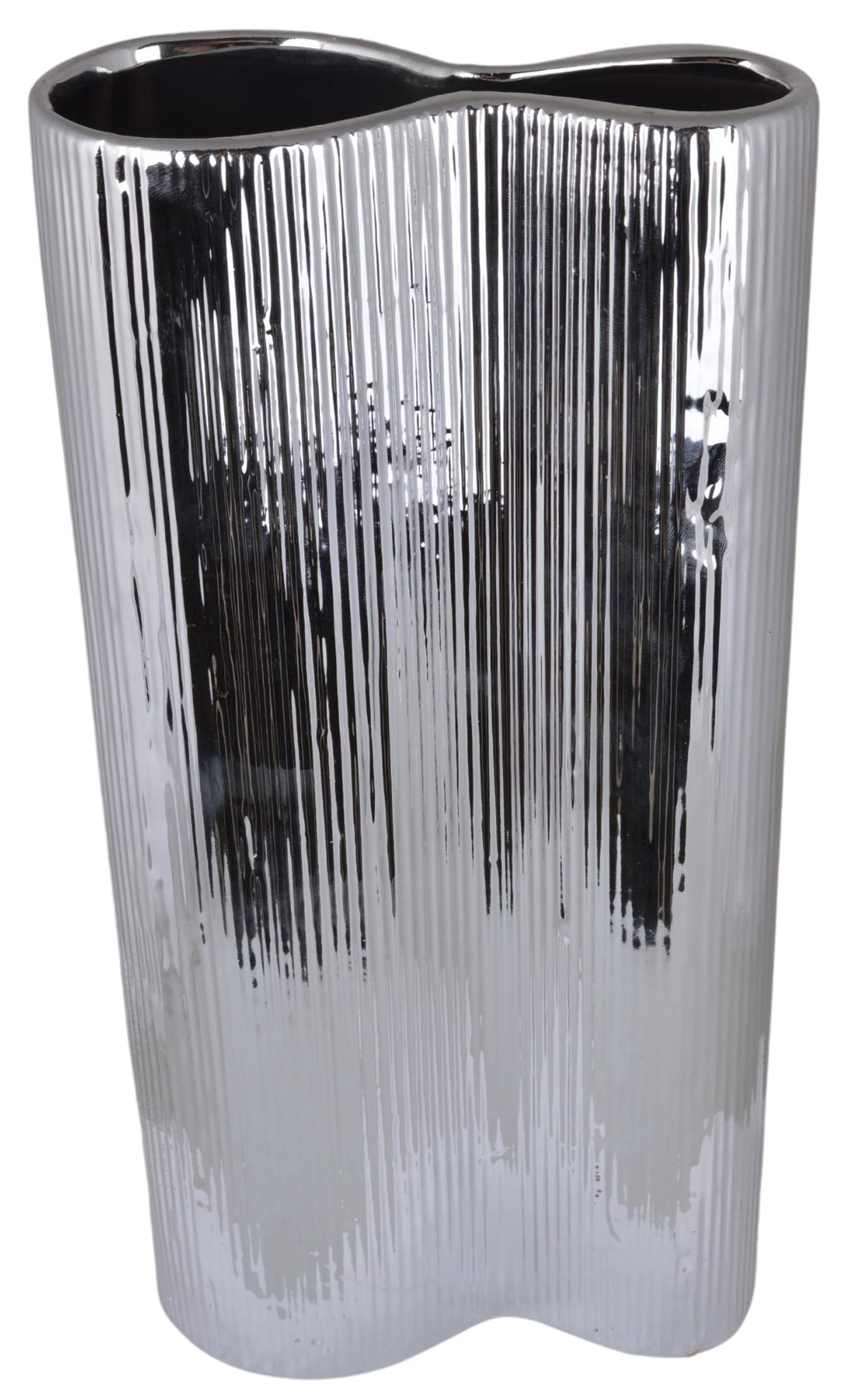 Vază ceramică argintie 15x6x33 cm, decor modern pentru flori și cadou elegant