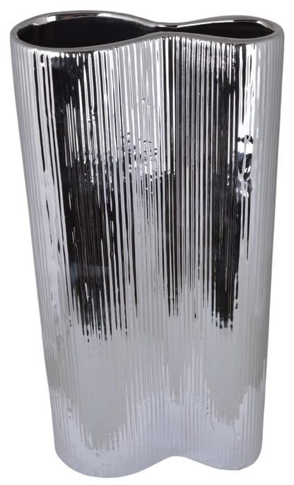Vază ceramică argintie 15x6x33 cm, decor modern pentru flori și cadou elegant