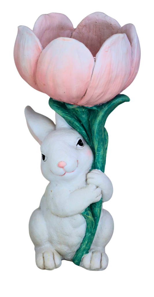 Iepure din rășină cu flori, ornament Paște și decor primăvară