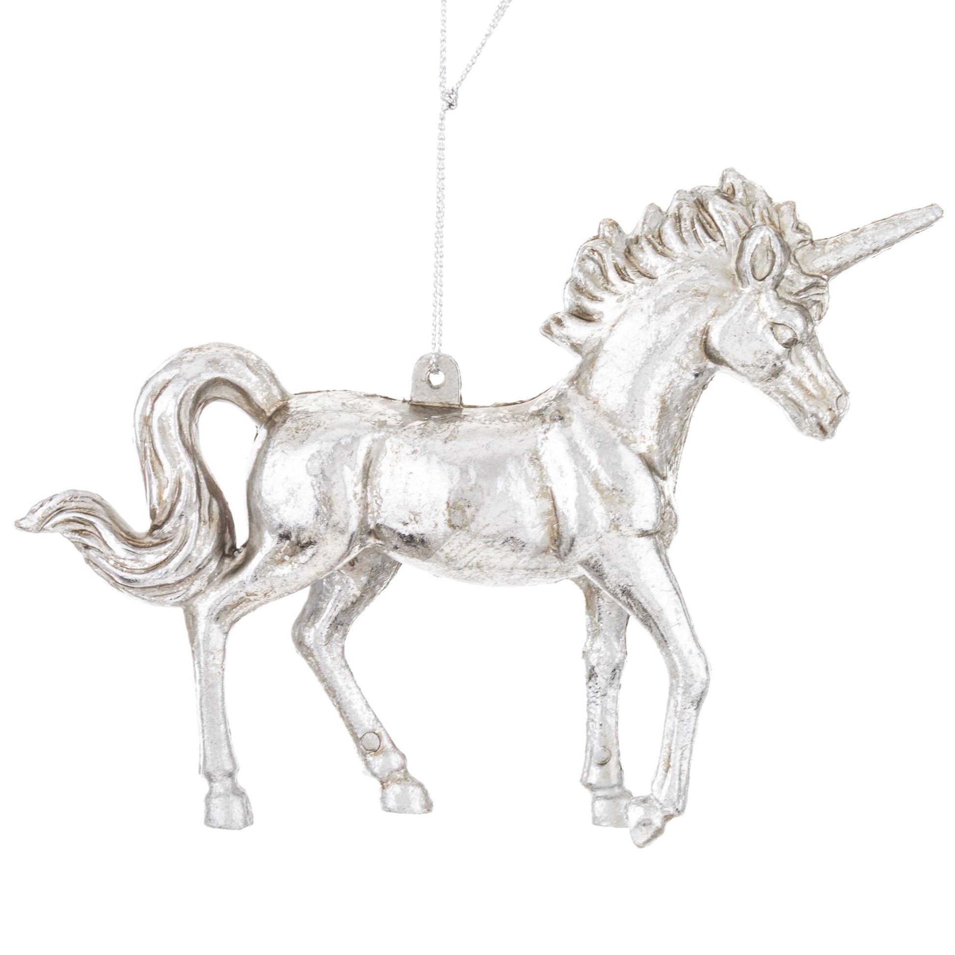 Unicorn antichizat de agătat (11x15x3 cm), ornament magic pentru brad