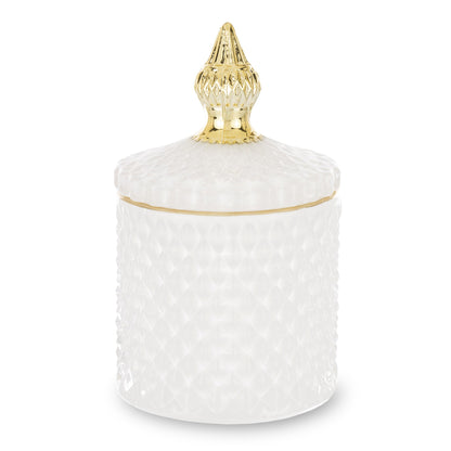 Bombonieră sticlă alb auriu 14,5x8,5x8,5 cm, cadou elegant și decorativ, mentha - flori, cadouri și decorațiuni