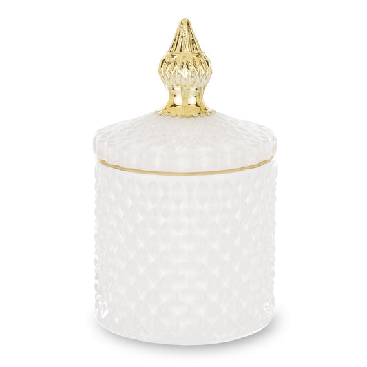 Bombonieră sticlă alb auriu 14,5x8,5x8,5 cm, cadou elegant și decorativ, mentha - flori, cadouri și decorațiuni