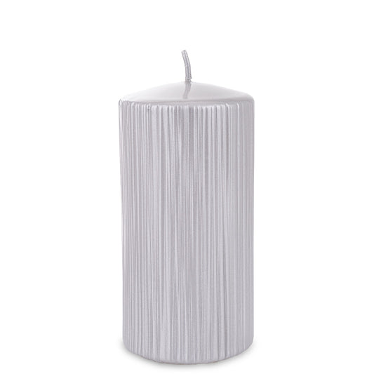 Lumânare argintie mare 15x7x7 cm, decor elegant și rafinat pentru interior, cadou pentru ocazii speciale, ornament sofisticat pentru living, dormitor sau birou, atmosferă relaxantă și primitoare
