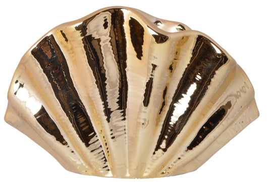 Vază ceramică scoică aurie 21x13x14 cm, decor marin de lux pentru casă, living sau birou, cadou elegant pentru iubitorii de design