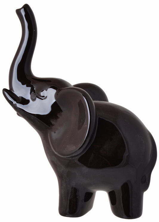 Figurină ceramică elefant negru mare, ideală pentru cadouri și decoruri elegante.