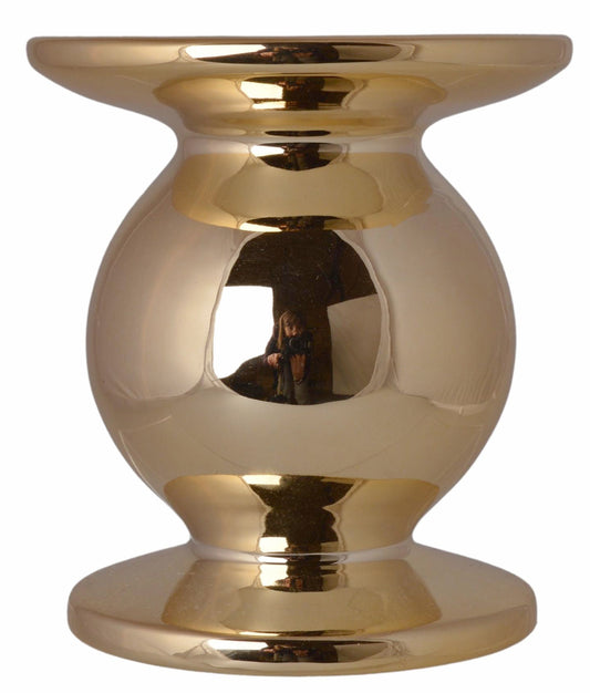Sfeșnic ceramic auriu mic 9,5x9,5x11 cm, suport elegant pentru lumânări decorative, perfect pentru cadouri și decor de interior