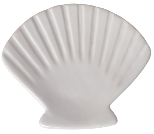 Farfurie ceramică scoică alb perlat 15x13x2 cm, suport decorativ pentru bijuterii, chei sau lumânări, obiect elegant pentru casă