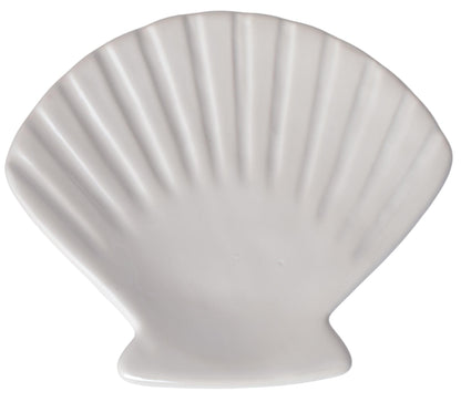 Farfurie ceramică scoică alb perlat 15x13x2 cm, suport decorativ pentru bijuterii, chei sau lumânări, obiect elegant pentru casă