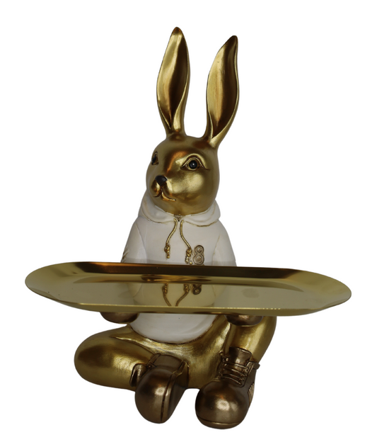 Figurină iepure cu tavă din alamă, ornament decorativ rafinat pentru birou sau casă