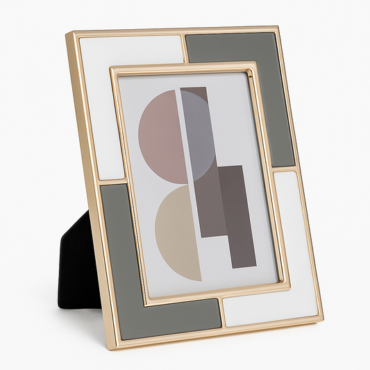 Ramă foto alb negru și auriu 24x29x1 cm, suport foto elegant pentru imagini mari, cadou de lux pentru interior modern