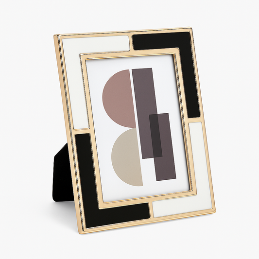 Ramă foto alb negru și auriu 24x29x1 cm, suport decorativ pentru imagini de mari dimensiuni, accesoriu rafinat pentru casă