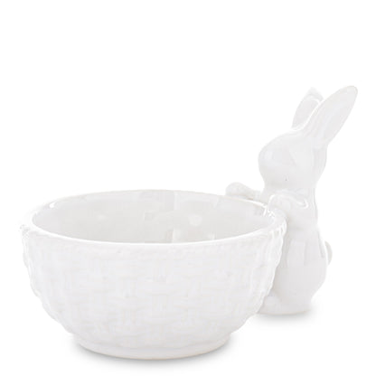 Ghiveci decorativ din ceramică albă cu iepuraș, ideal pentru plante mici și decor de Paște sau primăvară. Este o piesă veselă și elegantă care aduce un aer cald și luminos în casă. Perfect ca decor sau cadou sezonier pentru familie.