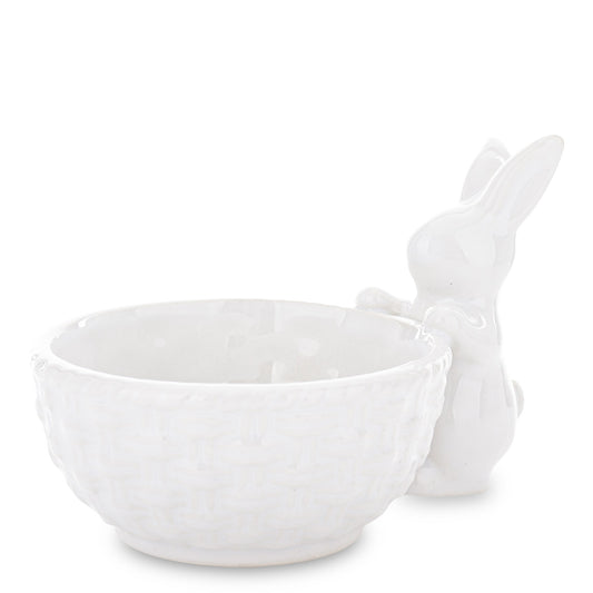Ghiveci decorativ din ceramică albă cu iepuraș, ideal pentru plante mici și decor de Paște sau primăvară. Este o piesă veselă și elegantă care aduce un aer cald și luminos în casă. Perfect ca decor sau cadou sezonier pentru familie.