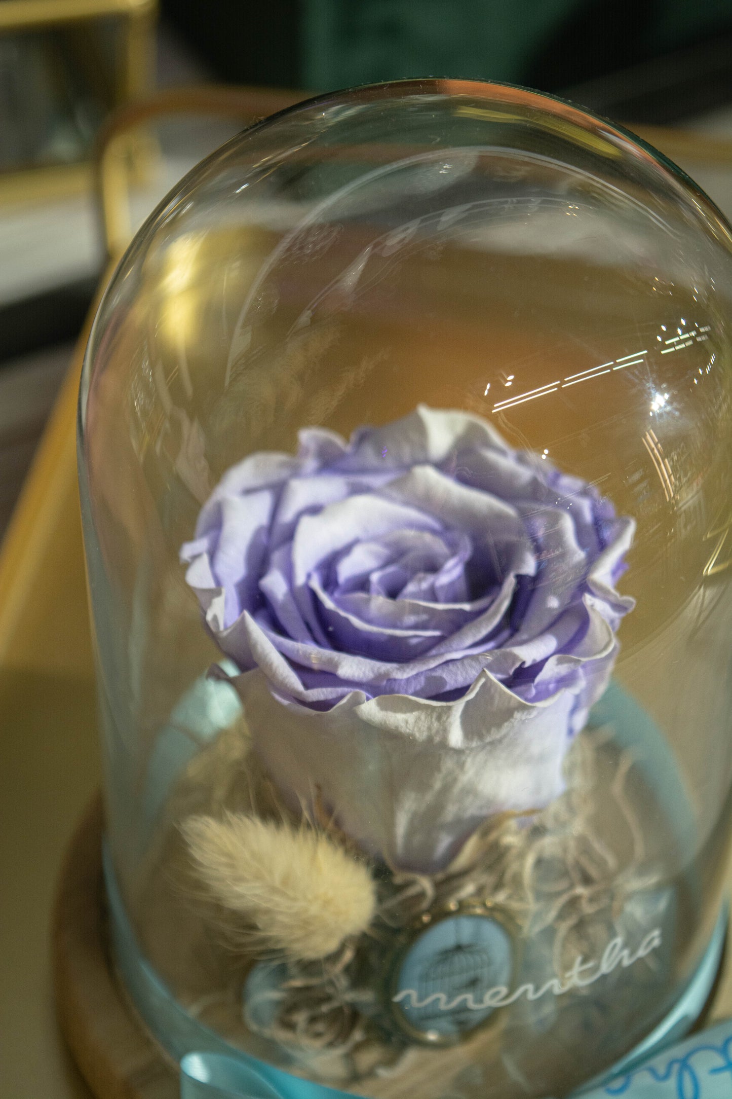 Trandafir criogenat mov deschis ⌀8cm în cupola de sticlă 12x17cm