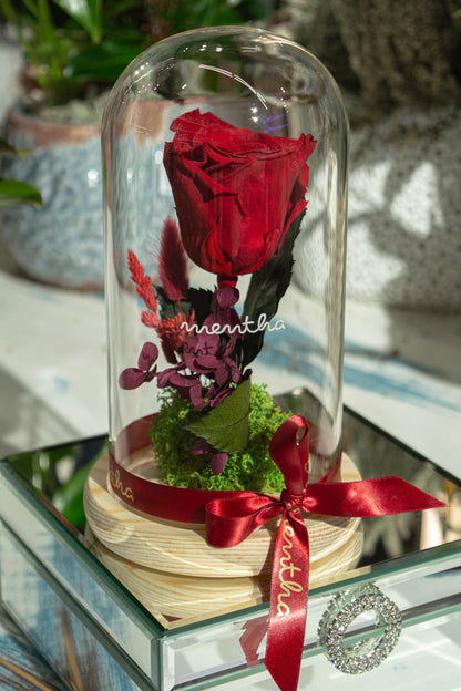 Trandafir criogenat roșu ⌀8cm în cupola de sticlă 12x21cm