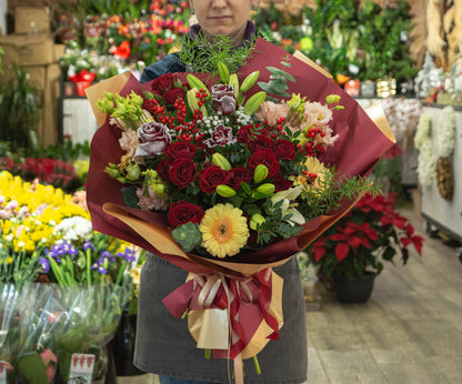 Buchet de trandafiri și zăpadă