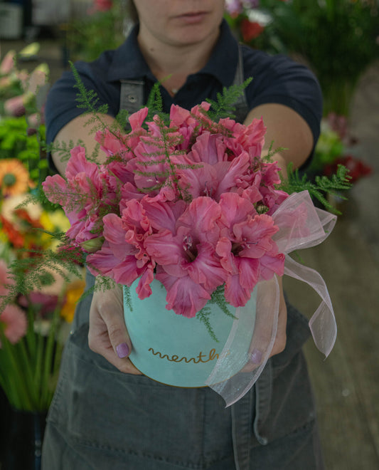 Cutie simpatică cu gladiole - livrare flori în Reșița