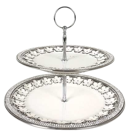 Platou ceramic 2 nivele 28,5x28,5x3 / 22x22x2,3 cm, elegant și practic pentru deserturi și decor