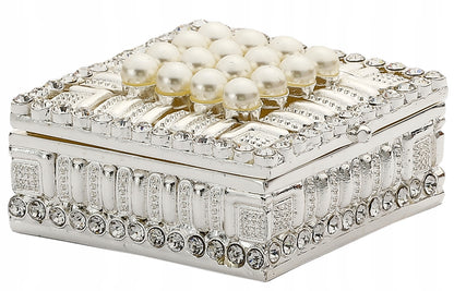 Cutie bijuterii din alamă cu perle 6x6x3 cm, suport elegant pentru bijuterii și cadou decorativ