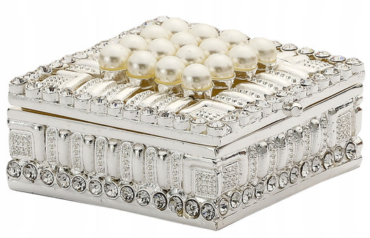 Cutie bijuterii din alamă cu perle 6x6x3 cm, suport elegant pentru bijuterii și cadou decorativ