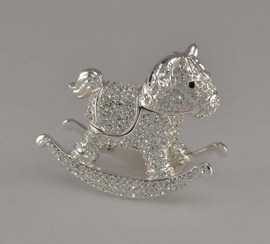 Cutie bijuterii alamă căluț cu pietre, ornament elegant și practic pentru păstrarea bijuteriilor.