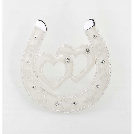 Potcoavă decorativă din alamă cu pietre 11 cm, ornament elegant și simbolic pentru noroc și prosperitate.