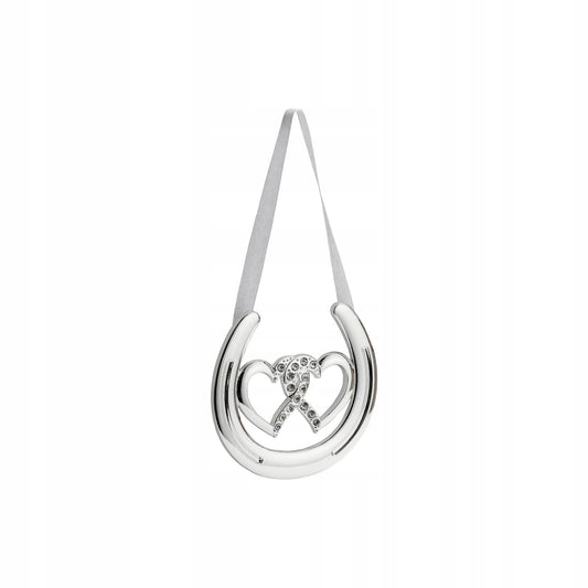 Potcoavă decorativă din alamă cu pietre 11 cm, ornament elegant și simbolic pentru noroc și prosperitate.