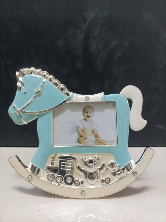 Ramă foto din alamă albastră 18x15 cm, ornament decorativ și cadou elegant pentru fotografii speciale.