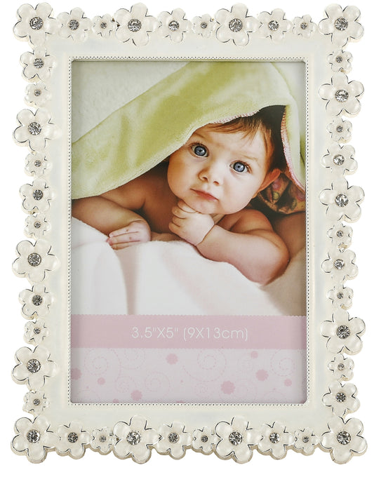 Ramă foto din alamă cu flori și pietre 22,5x19,5 cm, suport decorativ pentru poze și cadou rafinat