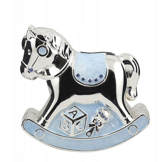 Pușculiță căluț din alamă albastru 12 cm, ornament decorativ și cadou jucăuș.