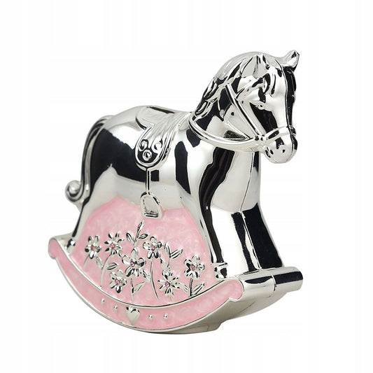 Pușculiță căluț din alamă roz 12 cm, ornament decorativ și cadou simpatic.