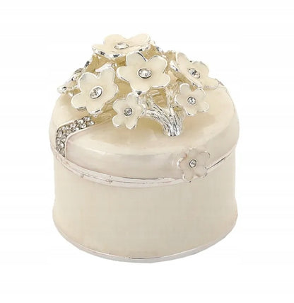 Cutie bijuterii mică din alamă cu flori și pietre 5x4,5x4,5 cm, suport decorativ pentru bijuterii și cadou elegant
