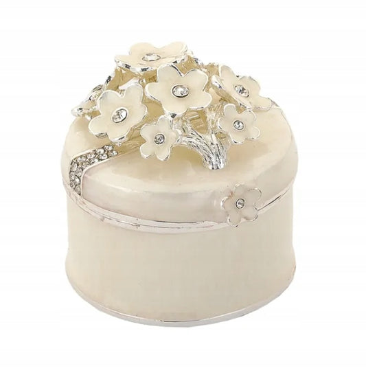 Cutie bijuterii mică din alamă cu flori și pietre 5x4,5x4,5 cm, suport decorativ pentru bijuterii și cadou elegant