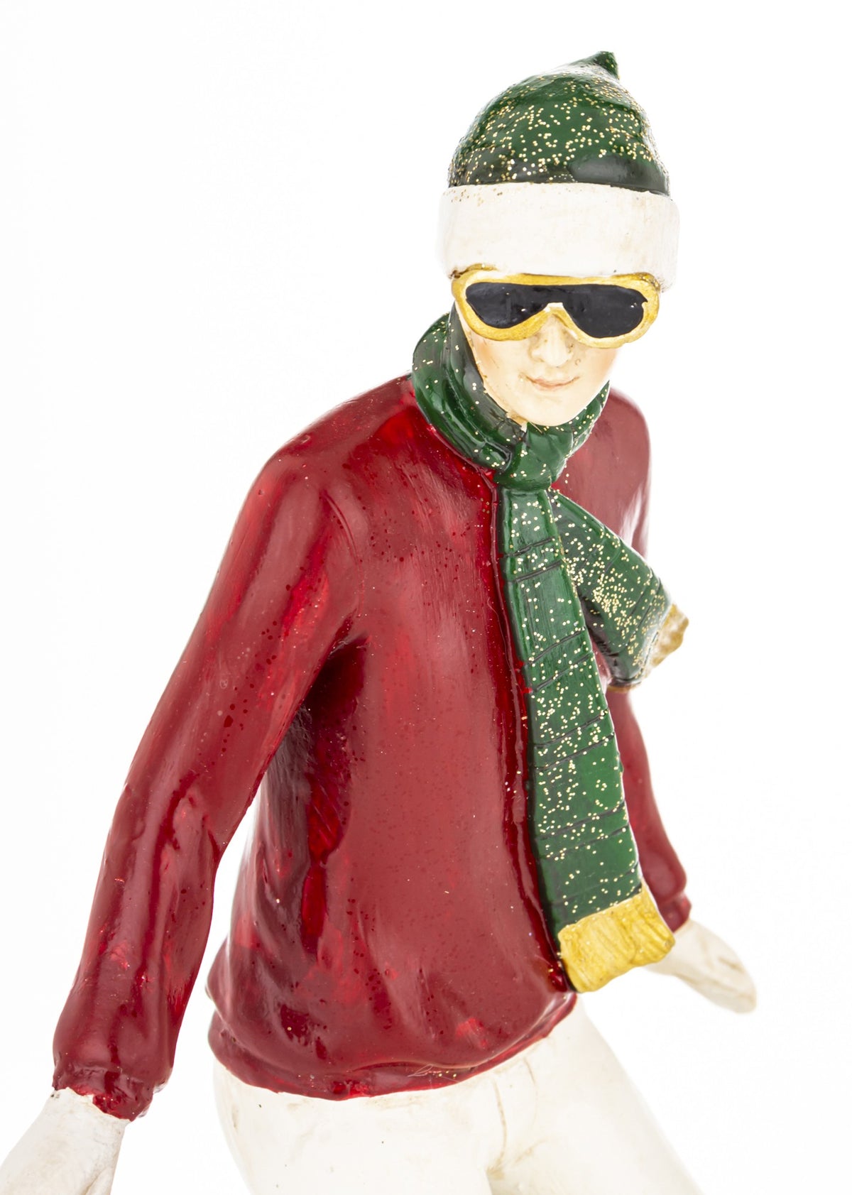Figurină decorativă cu bărbat pe snowboard, accent de decor pentru iarnă, Crăciun, cabană, vitrină și spații amenajate pentru iubitorii muntelui