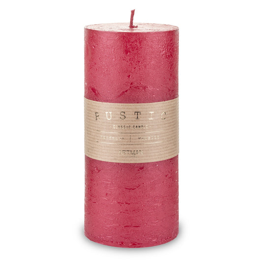Lumânare roșie mare antichizată, obiect decorativ pentru decor elegant și mese festive, prezentat ca accent pentru locuință