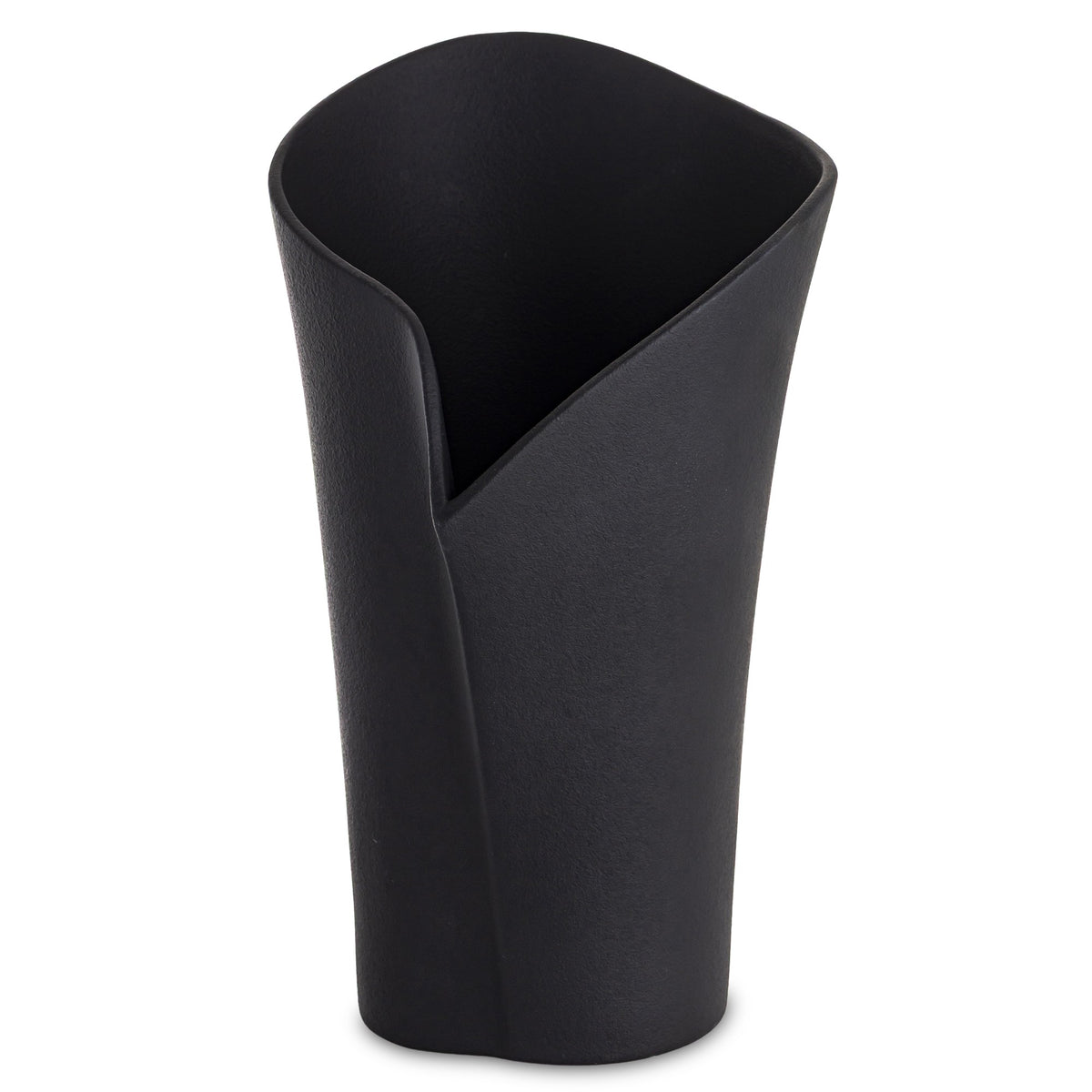 Vază din porțelan negru cu design minimalist modern, ideală pentru interioare sofisticate și elegante. Creează un contrast puternic și rafinat, fiind perfectă pentru flori simple sau aranjamente contemporane. Este o piesă statement pentru living, birou sau spații premium.
