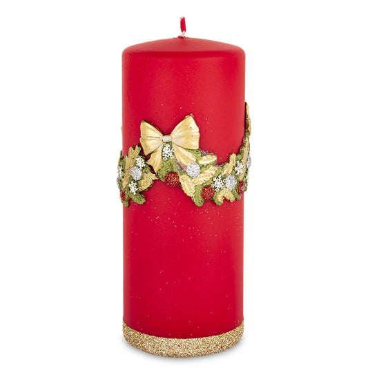 Lumânare decorativă de Crăciun roșie cu pietre și sclipici, ideală pentru a crea o atmosferă festivă, caldă și elegantă. Este perfectă pentru decorul mesei de sărbători, living sau cadouri de sezon. Adaugă strălucire și magie oricărui spațiu în perioada Crăciunului.