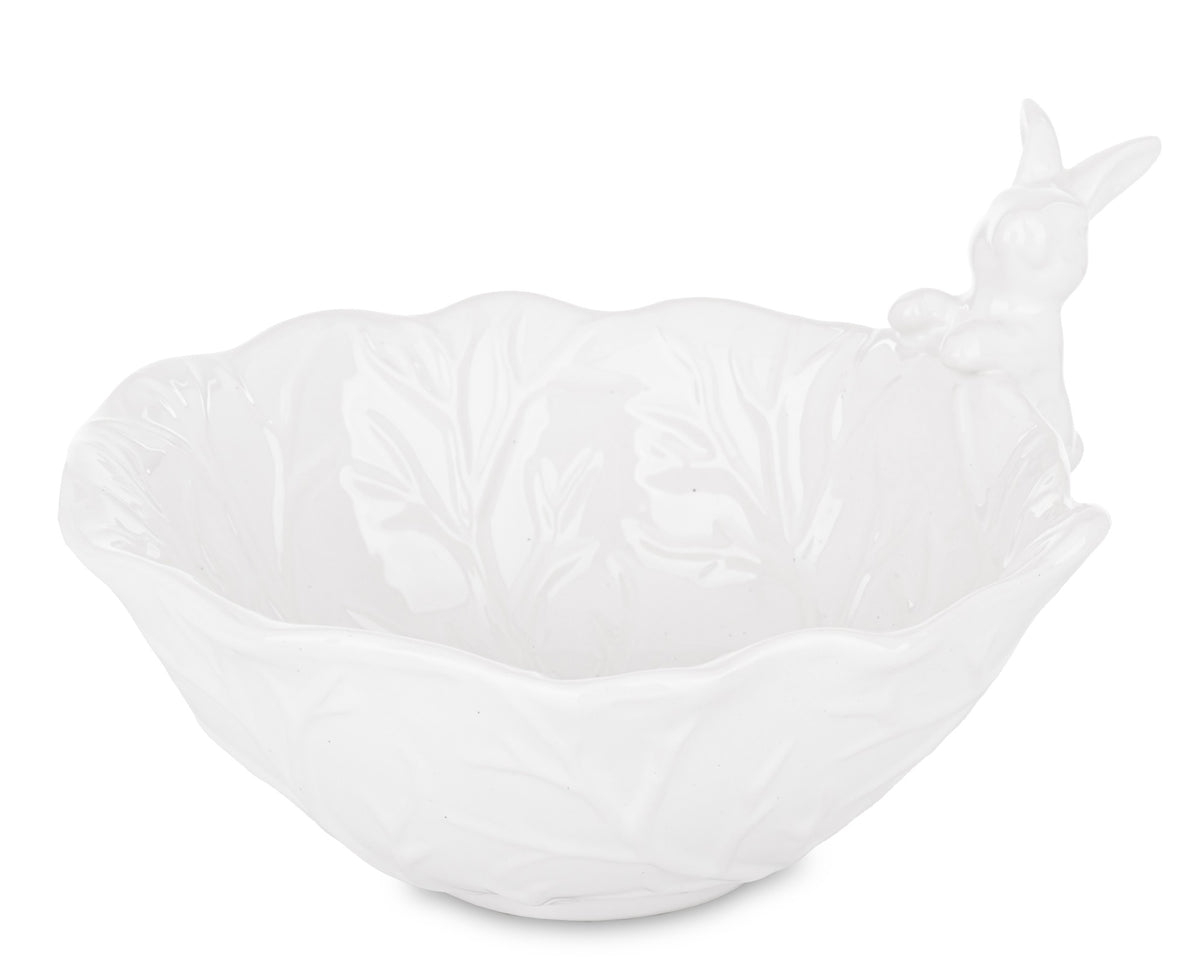 Bol decorativ din ceramică albă cu iepuraș, ideal pentru Paște, primăvară sau decor vesel de bucătărie și dining. Este o piesă practică și decorativă, perfectă pentru ouă decorative, bomboane sau mici aranjamente festive. Adaugă un aer cald și elegant în casă.