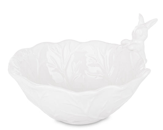 Bol decorativ din ceramică albă cu iepuraș, ideal pentru Paște, primăvară sau decor vesel de bucătărie și dining. Este o piesă practică și decorativă, perfectă pentru ouă decorative, bomboane sau mici aranjamente festive. Adaugă un aer cald și elegant în casă.
