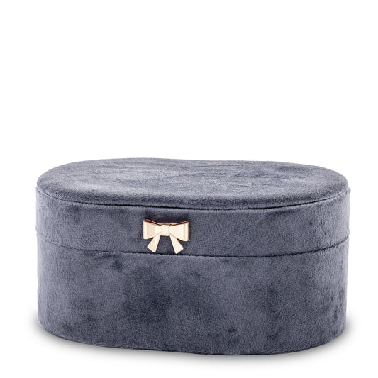 Cutie bijuterii gri petrol catifea cu fundă 8x17,5x12 cm, organizator bijuterii elegant, mentha - flori, cadouri și decorațiuni