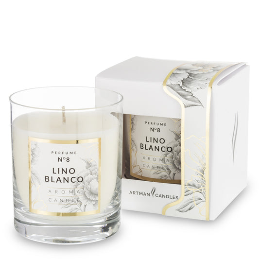 Lumânare parfumată lino blanco cu aromă delicată și fresh, ideală pentru a crea o atmosferă curată, relaxantă și elegantă în casă. Este perfectă pentru living, dormitor sau baie și poate fi oferită ca dar rafinat pentru casă nouă sau aniversări.