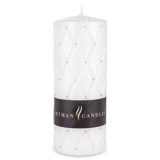 Lumânare alb perlat cu pietre 17,5x7x7 cm, decor elegant și cadou rafinat, mentha - flori, cadouri și decorațiuni