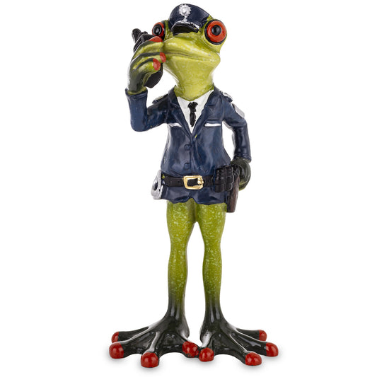 Figurină broască polițist din rășină, ornament decorativ amuzant, cadou original pentru colecționari sau copii