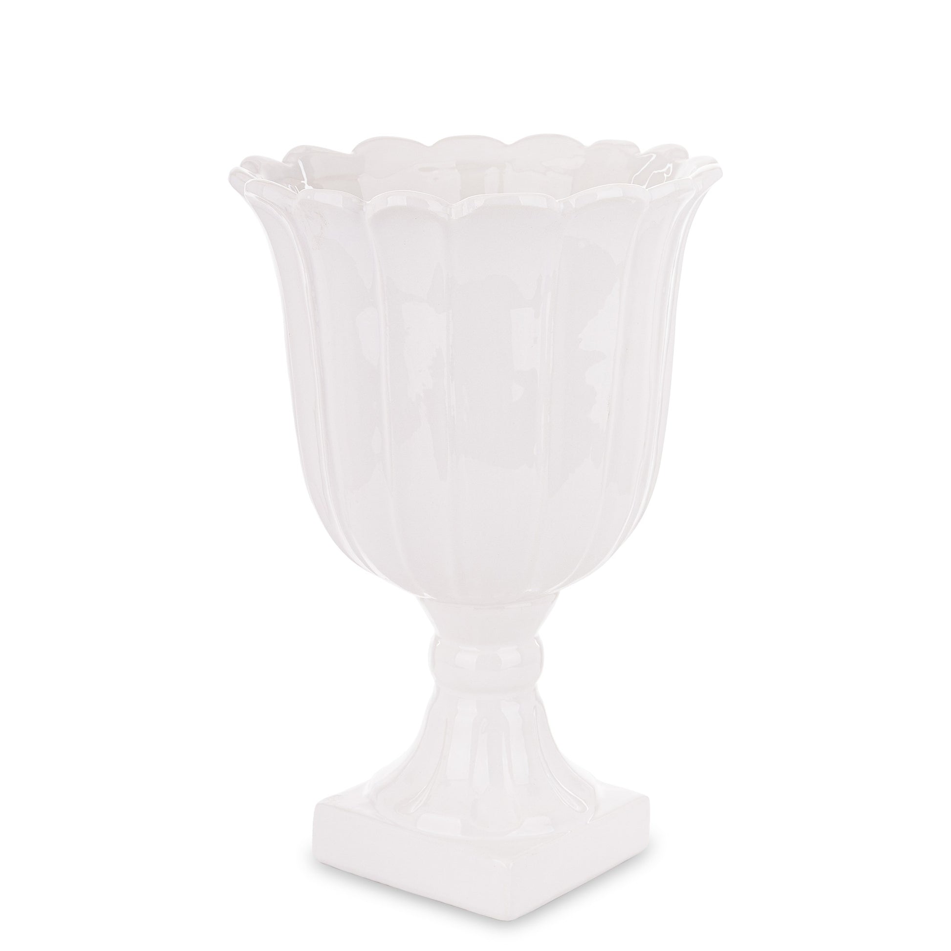 Vază albă ceramică cu picior 36x23x23 cm, decor elegant pentru living, suport flori mari și cadou deosebit