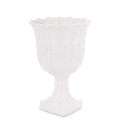 Vază albă ceramică cu picior 36x23x23 cm, decor elegant pentru living, suport flori mari și cadou deosebit