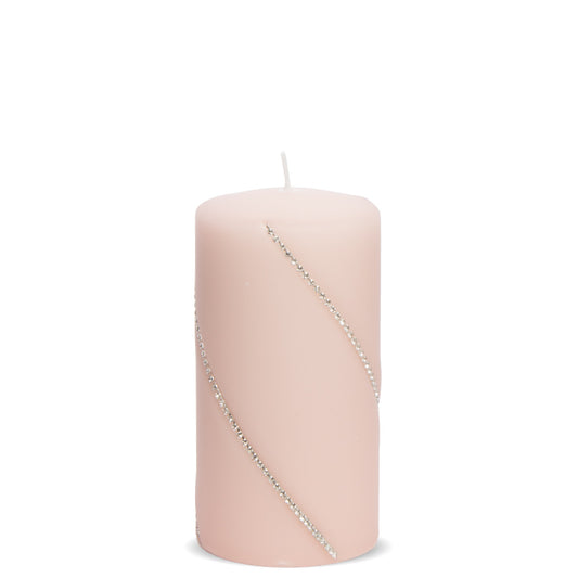 Lumânare roz cu pietre decorative 13,5x7x7 cm, accesoriu elegant pentru decor interior și cadou rafinat pentru ocazii speciale