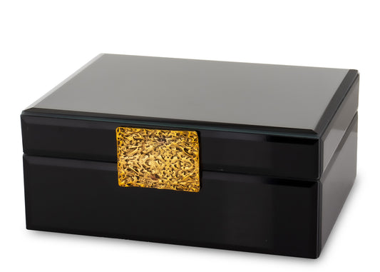Cutie bijuterii din sticlă neagră 8x19x15 cm, cutie elegantă pentru păstrarea bijuteriilor, decor sofisticat și cadou elegant