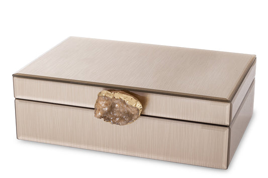 Cutie bijuterii sticlă cu piatră 8x24x18,5 cm, organizator elegant pentru bijuterii, suport decorativ pentru dormitor și birou, cadou rafinat pentru colecționari, ornament practic și estetic