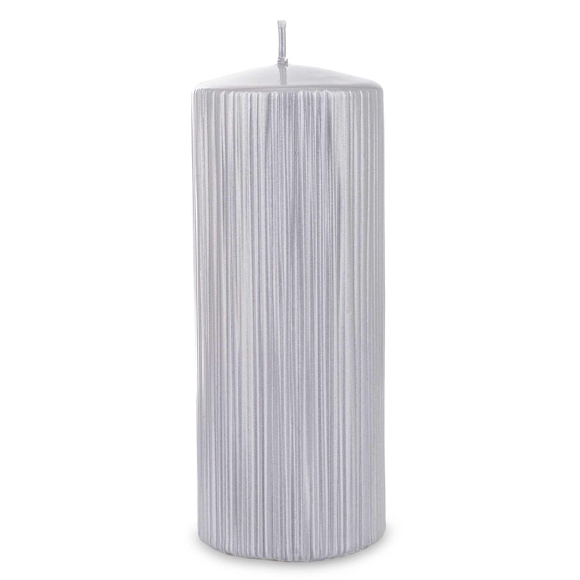 Lumânare argintie mare 19x7x7 cm, decor elegant pentru living și dormitor, cadou rafinat pentru ocazii speciale, atmosferă sofisticată și primitoare, ornament decorativ de lux